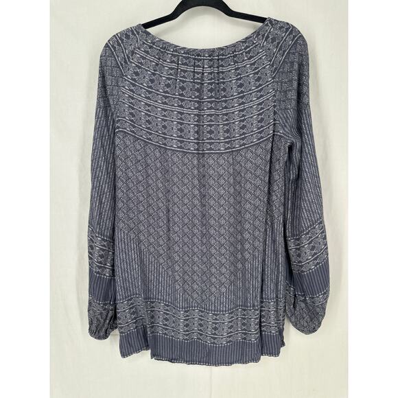 Peruvian Connection Top Womens Small Gray Tunic Boho Print Bohemian Long Sleeve - Picture 3 of 8